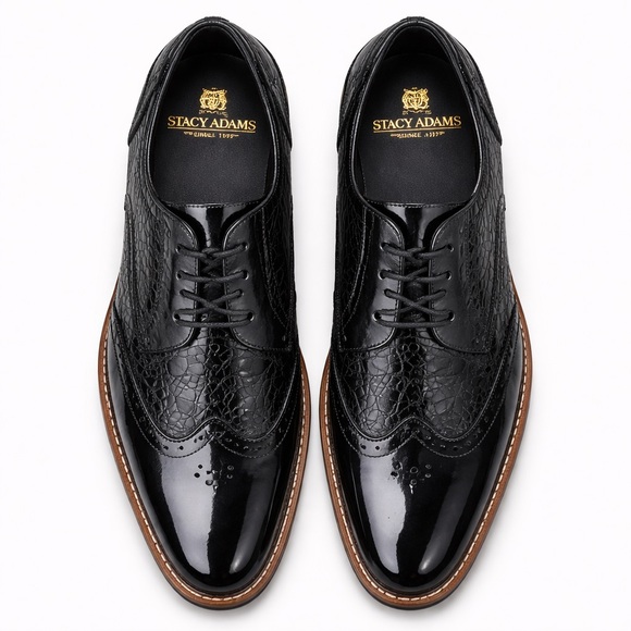 Stacy Adams Other - Stacy Adams Dayton Wingtip Oxford Black Patent Croc Embossed Dress Shoes Mens 11